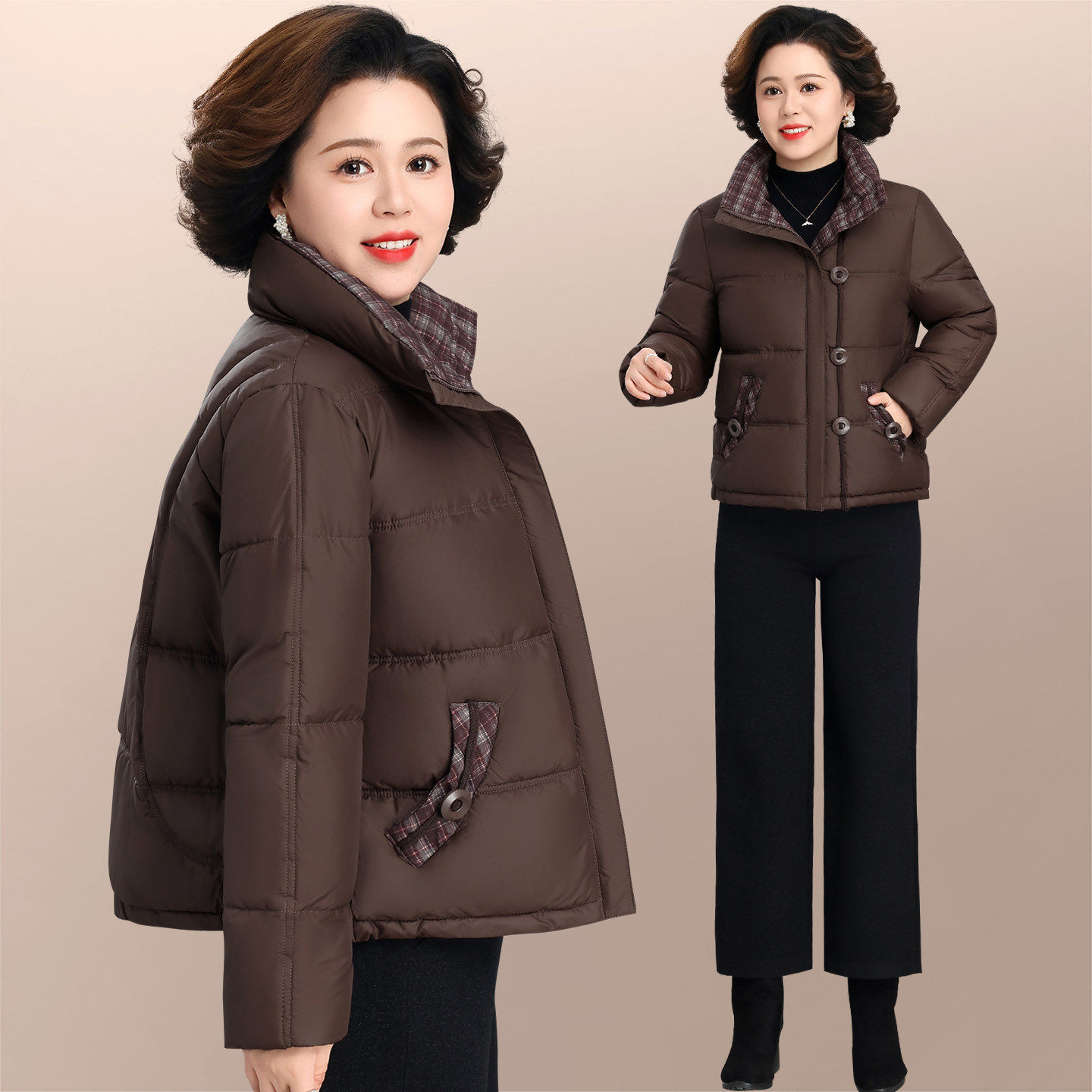 中年妈妈冬装棉服外套女款2026新款冬季立领保暖时尚气质百搭棉衣