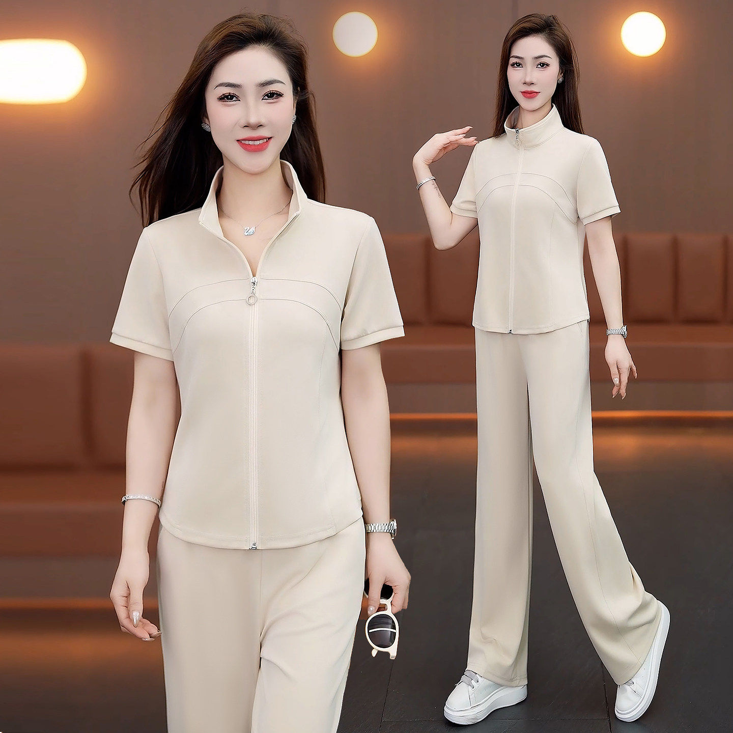 品牌小个子运动套装女夏季新款洋气减龄休闲简约冰丝跑步服两件套
