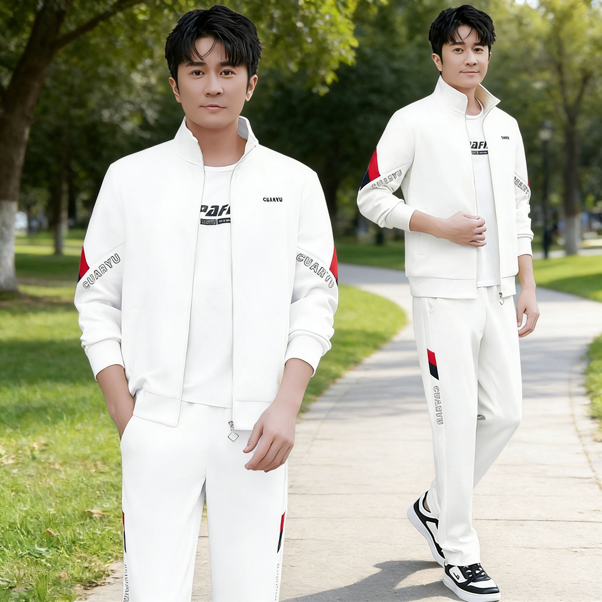 男士运动套装秋季2026新款时尚休闲卫衣开衫三件套高端户外运动服