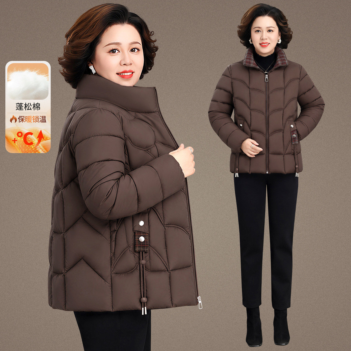 中老年女装冬季加厚棉服厚款立领保暖棉袄直筒型妈妈装洋气外套潮