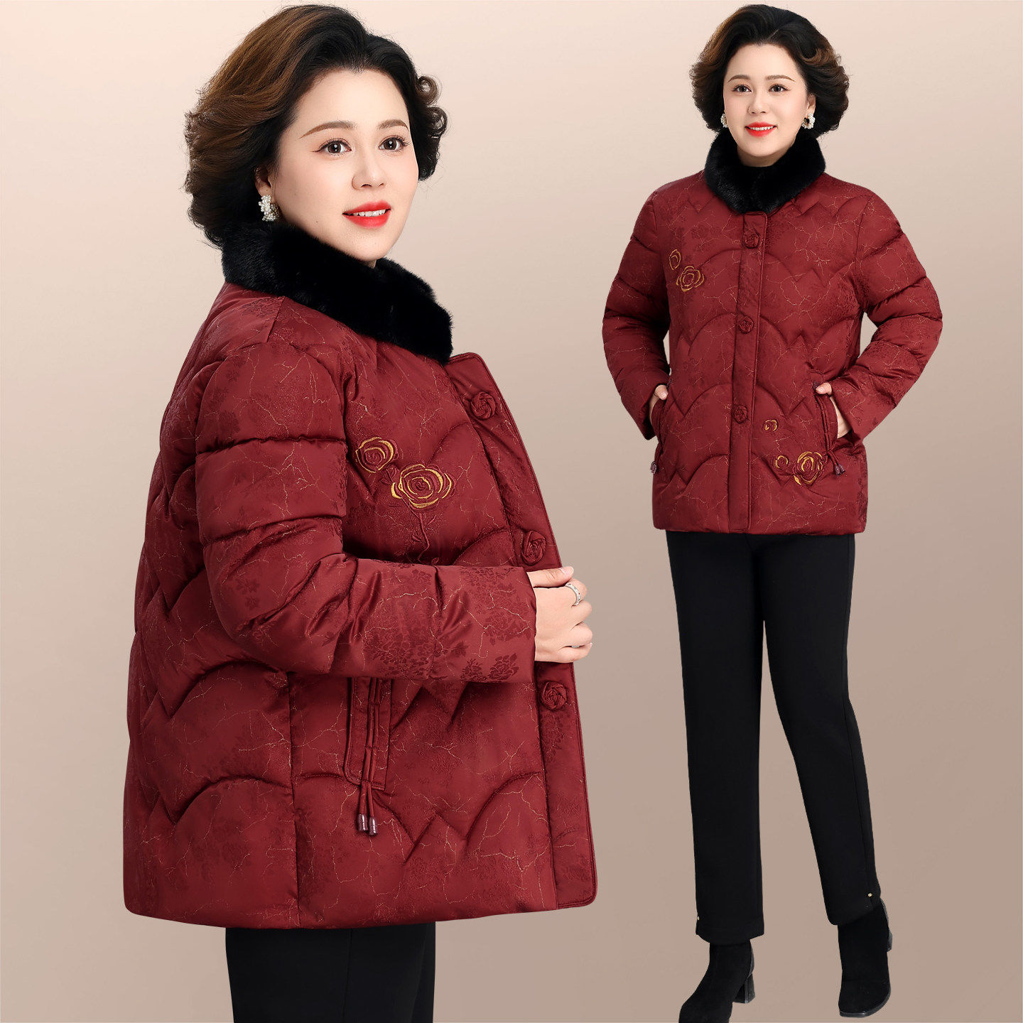 中年妈妈装棉服女款2026新款冬季立领加厚保暖上衣时尚花色小棉袄