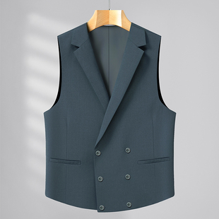 无袖 马甲男宽松加肥加大胖子商务休闲西式 背心马甲 双排扣西装 大码