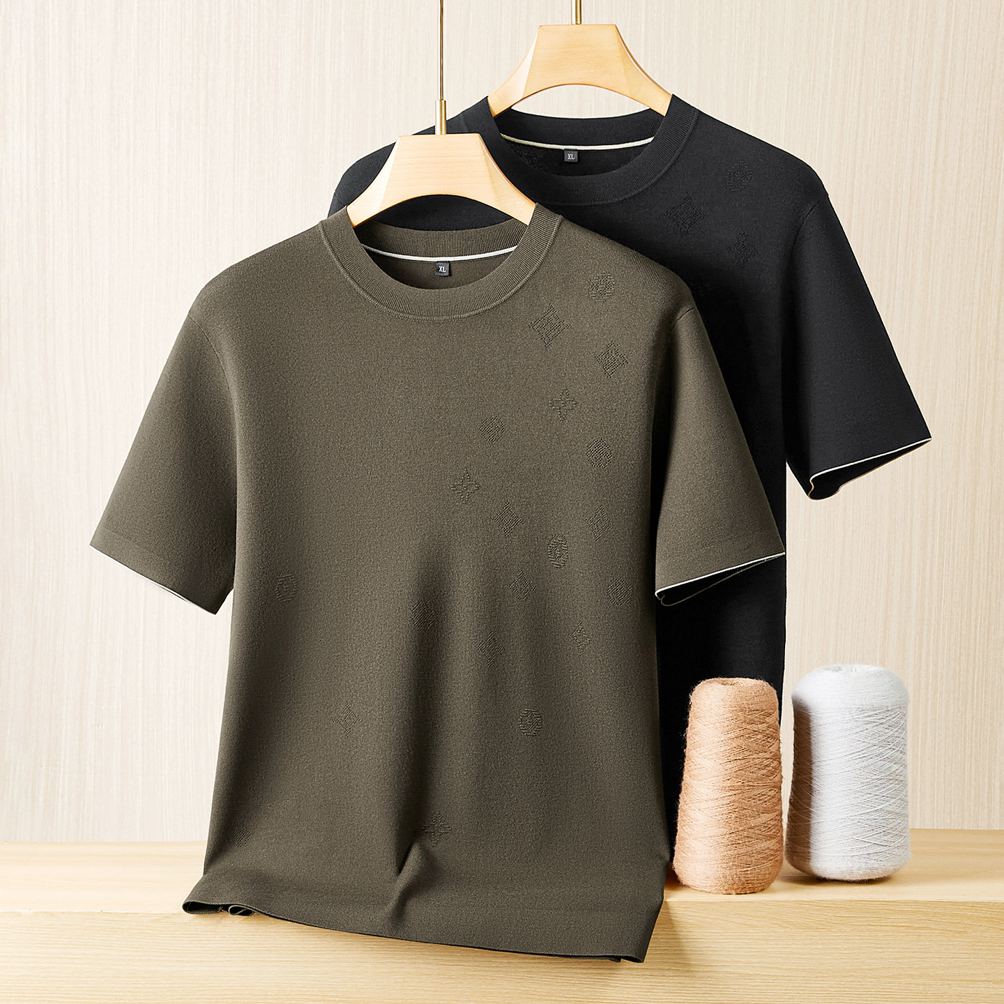 秋冬季新款圆领纯色提花短袖毛衣男宽松大码胖子半袖打底针织上衣