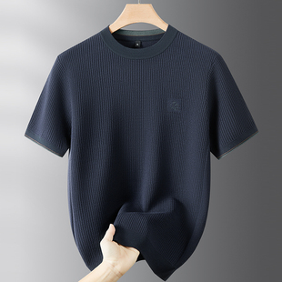 大码圆领短袖毛衣男秋冬商务休闲百搭宽松加肥加大胖子半袖针织衫