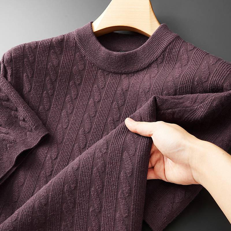 秋冬季新款半高领短袖毛衣男宽松加肥大码胖子保暖半袖羊毛针织衫