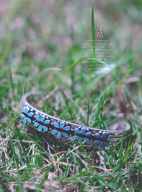 No.368 Lucky Brand 合金镀纯银金属雕刻松石绿复古雏菊开口手镯