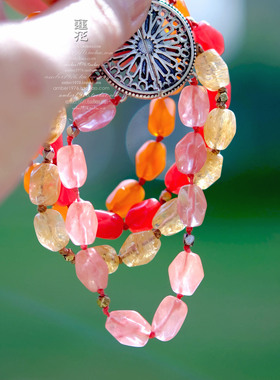 No.379 Lucky Brand 合金镀银太阳图腾方解石彩宝石多层手链手排