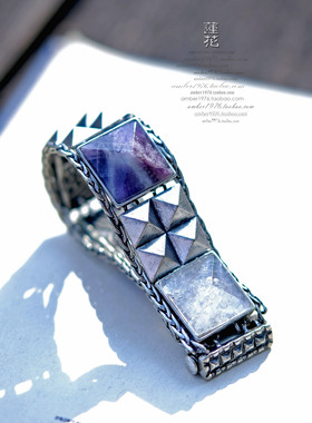 No.400 Lucky Brand 重工朋克风 合金镀纯银紫水晶金属铆钉手链