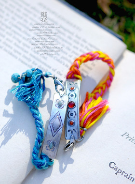 No.398 Lucky Brand 度假风 纯银质感雕刻宝石彩色编织幸运手绳链