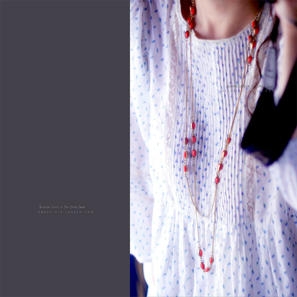 No.147 Vintage Monet中古品 优雅珊瑚橘粉多层合金镀金超长项链