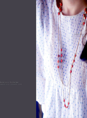 No.147 Vintage Monet中古品 优雅珊瑚橘粉多层合金镀金超长项链