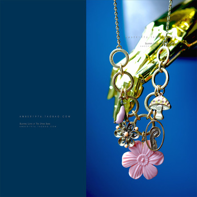 No.298 pilgrim flower⒐镀金珐琅釉甜美花卉森林风原创设计项链