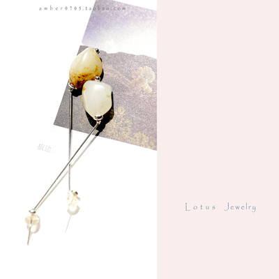 璞云 叁┆新疆天然原颗独籽秋梨皮和田玉阳绿翡翠18k白金耳钉