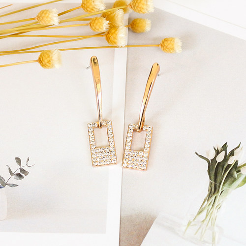 方块长款镶钻吊坠高冷风感耳环