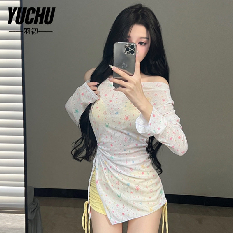 可爱碎花比基尼纯欲星星罩衫防嗮长袖绑带性感显瘦沙滩度假泳衣女