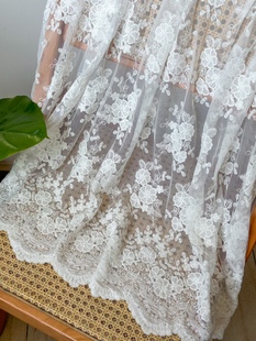 X3纯棉线花朵植物提花刺绣白色亲肤网纱花边绣花蕾丝面料布料辅料