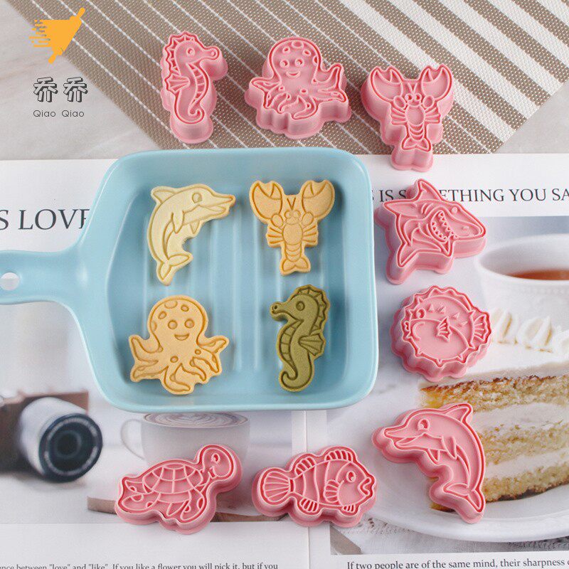 海底动物饼干模具烘焙家用蛋糕曲奇3d立体儿童卡通按压式橡皮泥模