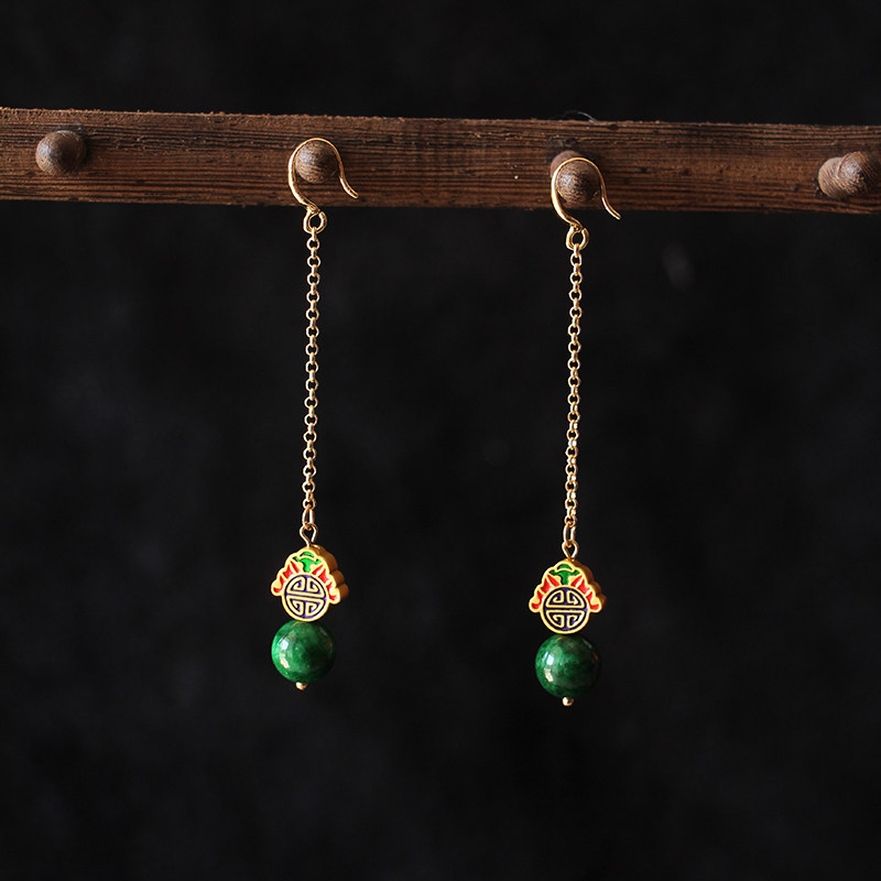 原创手工耳环女民族风耳饰干青长款气质中国风简约耳坠旗袍配饰