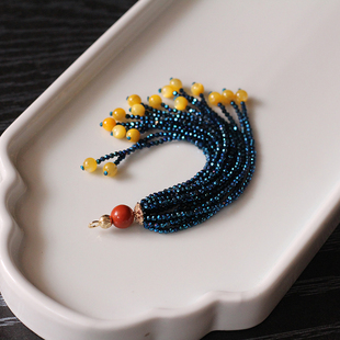 新款手工串珠幻彩蓝尖晶石流苏古风发簪头饰手工制作半成品配件