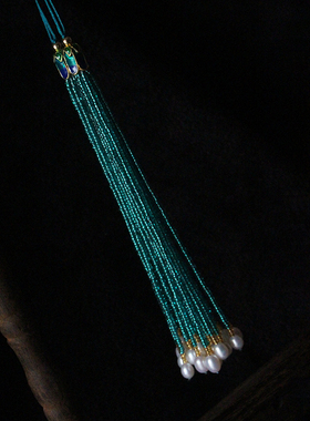 淡水珍珠蓝色小米珠流苏手工串珠古风发簪发饰 DIY制作配件半成品