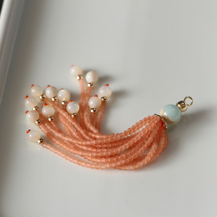 新款手工串珠果冻橘色尖晶石流苏古风发簪头饰手工制作半成品配件