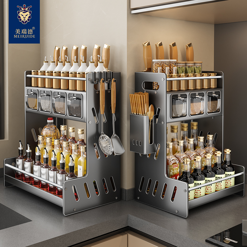厨房置物架置物架多功能调料品架厨房盐调味罐收纳盒台面调料架子