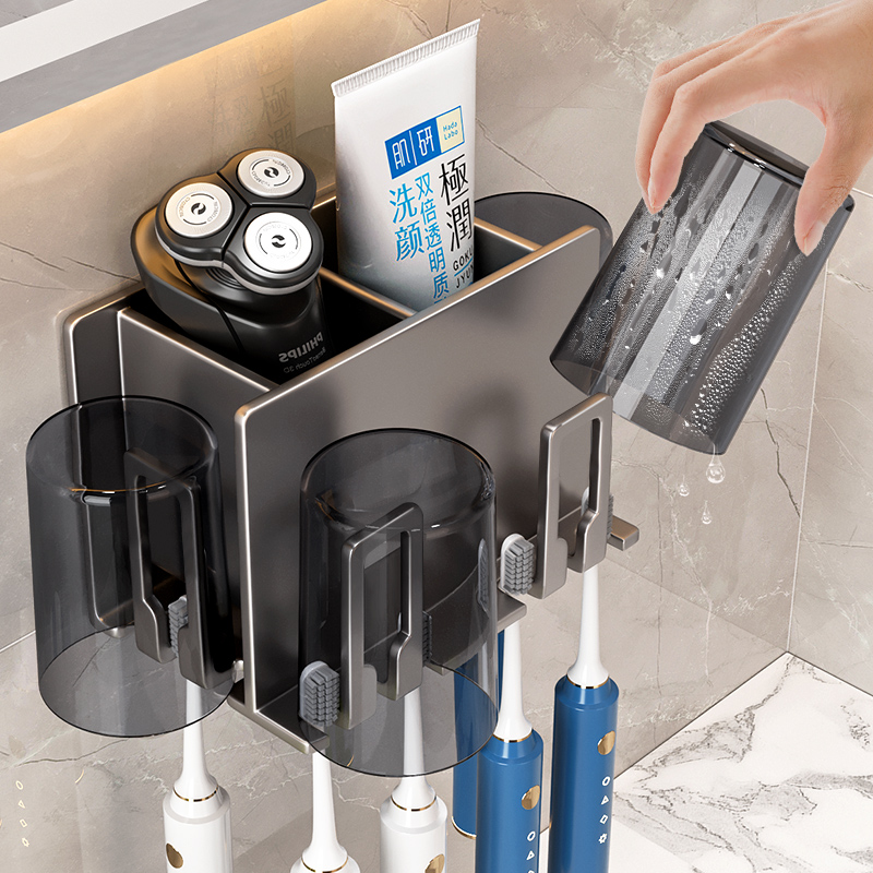 牙刷架子置物架电动免打孔卫生间挂架浴室漱口杯牙杯架牙缸挂墙式