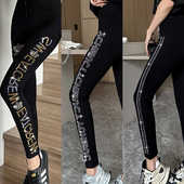 包邮 可外穿莫代尔棉打底小脚裤 新品 女式 子 显瘦春秋烫钻图案打底裤