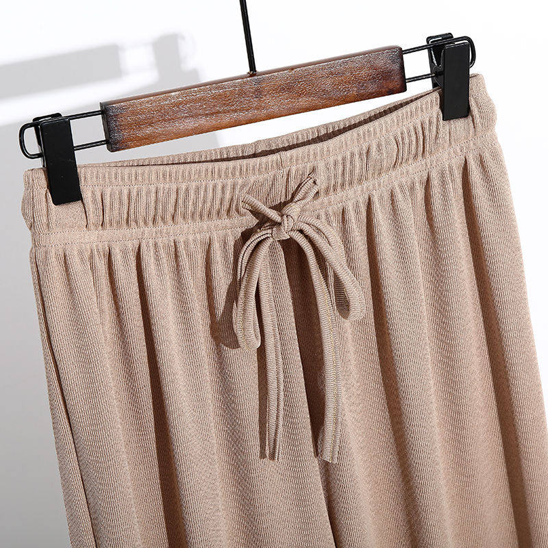 包邮女式春秋薄款冰丝阔腿裤垂感九分裤高腰显瘦弹力大码阔腿裤子