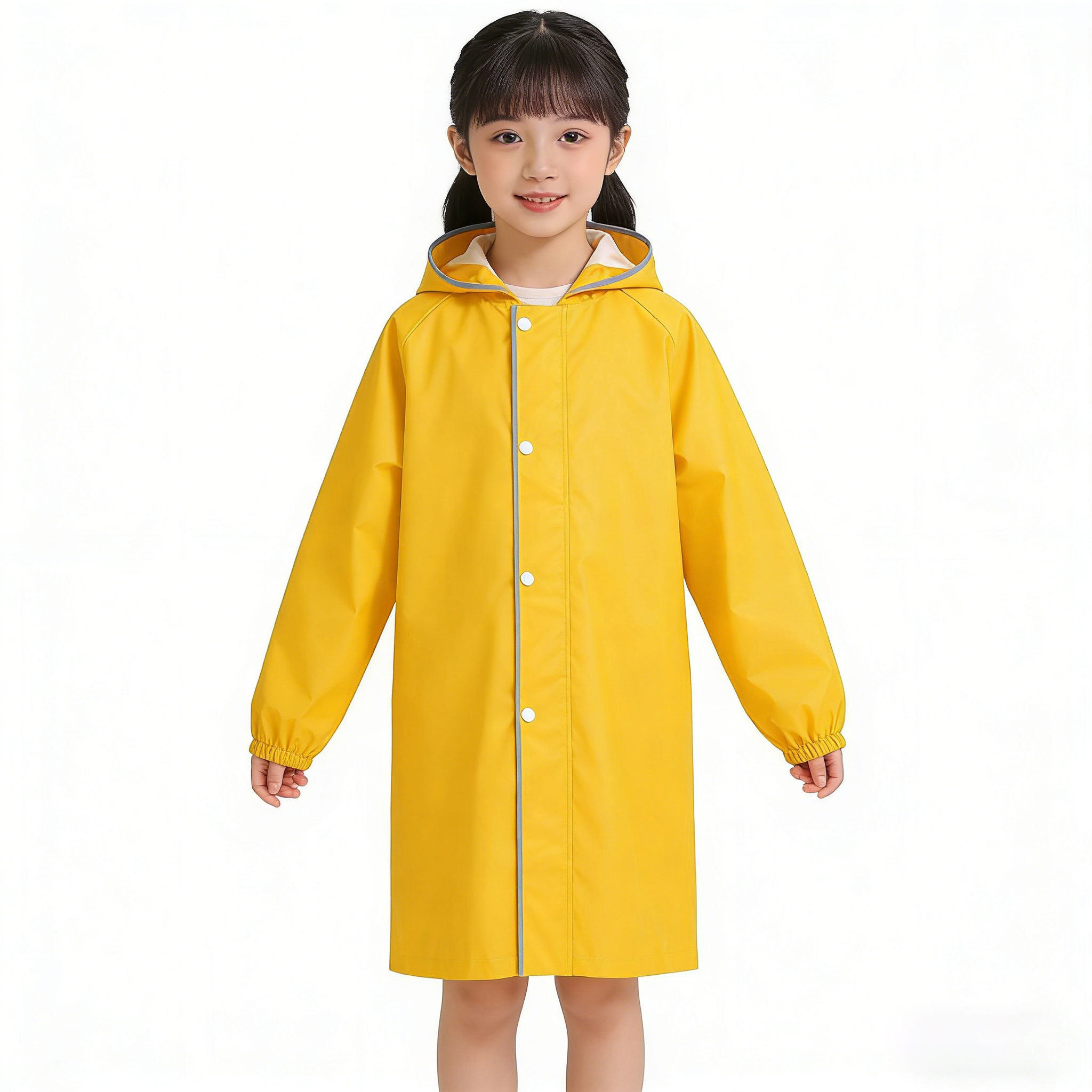 儿童轻薄便携米色雨衣 可折叠收纳大帽檐设计男女童ins原宿风