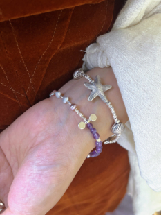 泰国清迈手工银饰925纯银天然紫水晶手链女贝壳海星复古小众设计