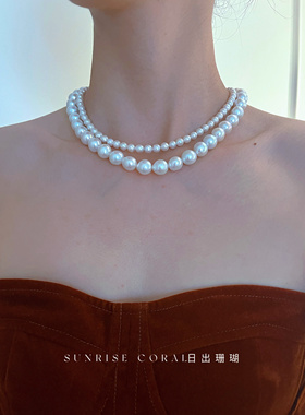 日出珊瑚 稀有-存在感大点位滑皮圆巴925纯银项链天然异形巴洛克