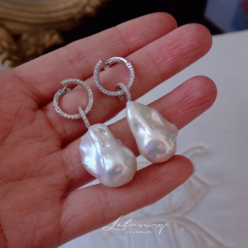 一款多戴天然大巴洛克异形珍珠耳钉女925纯银复古可当吊坠项链