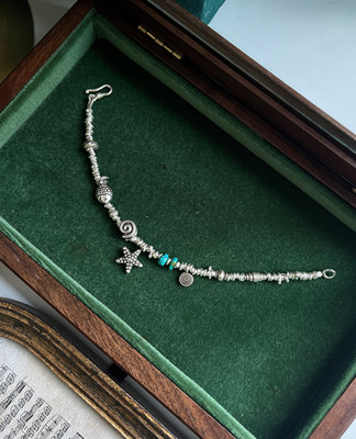 泰国清迈手工925纯银天然绿松石海星隔珠手链女小众设计星星