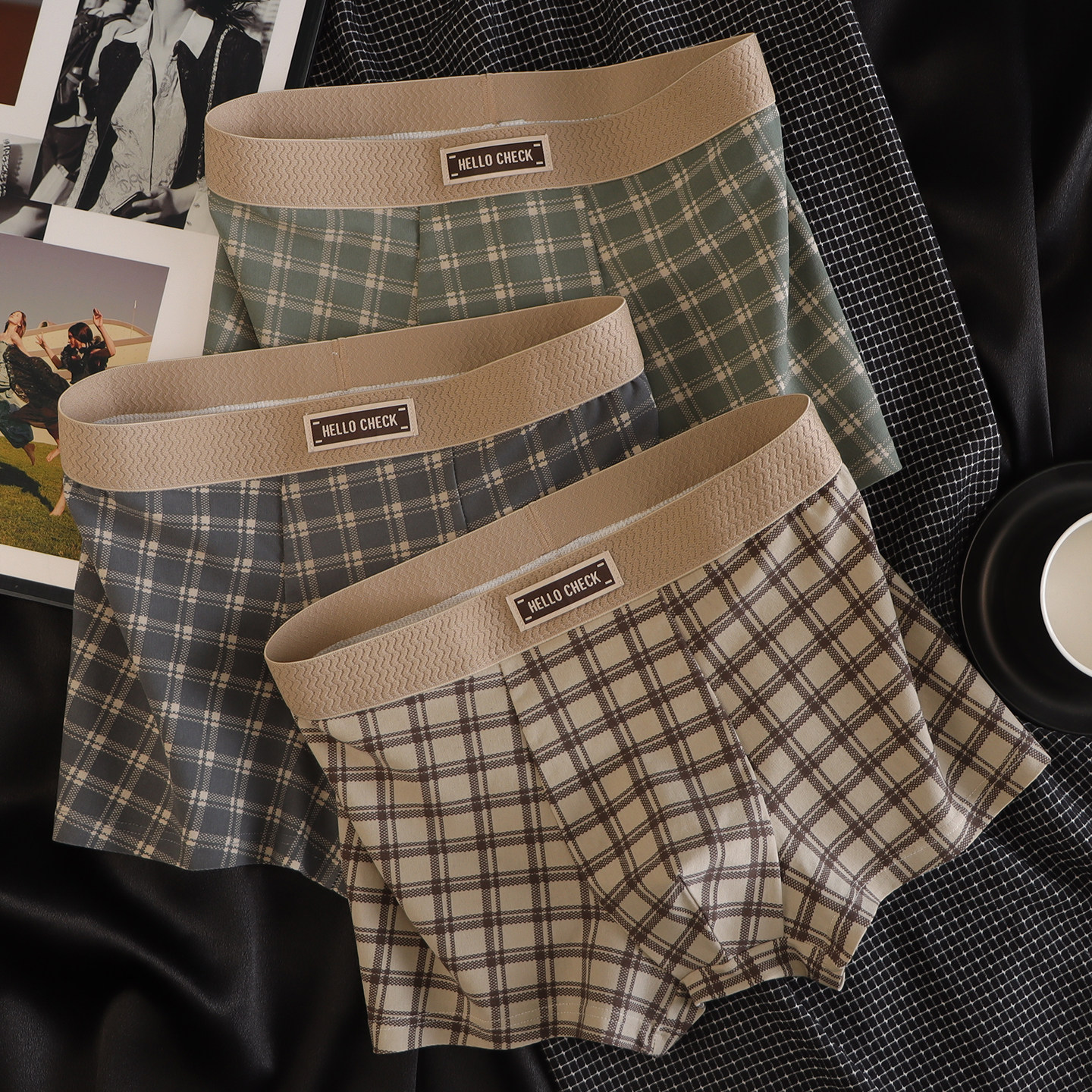 复古格纹男士内裤纯棉透气抗菌平角内裤男生舒适2026新款潮流短裤,女士内衣/男士内衣/家居服,男平角内裤,淘宝优惠券,粉丝福利购,淘宝优惠卷