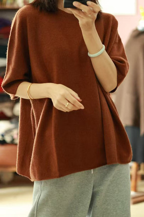 【LU】 踏青   四季都好穿的短袖  羊绒上衣 /宽松/ 百搭