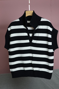 黑白条纹100%纯羊绒加厚马甲彩条外搭背心立领包肩 条纹控