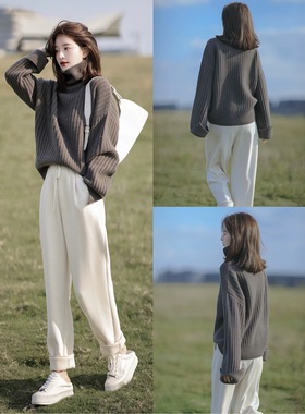 100%牦牛绒加厚高领毛衣咖色2025秋冬新款韩版宽松慵懒针织衫内搭