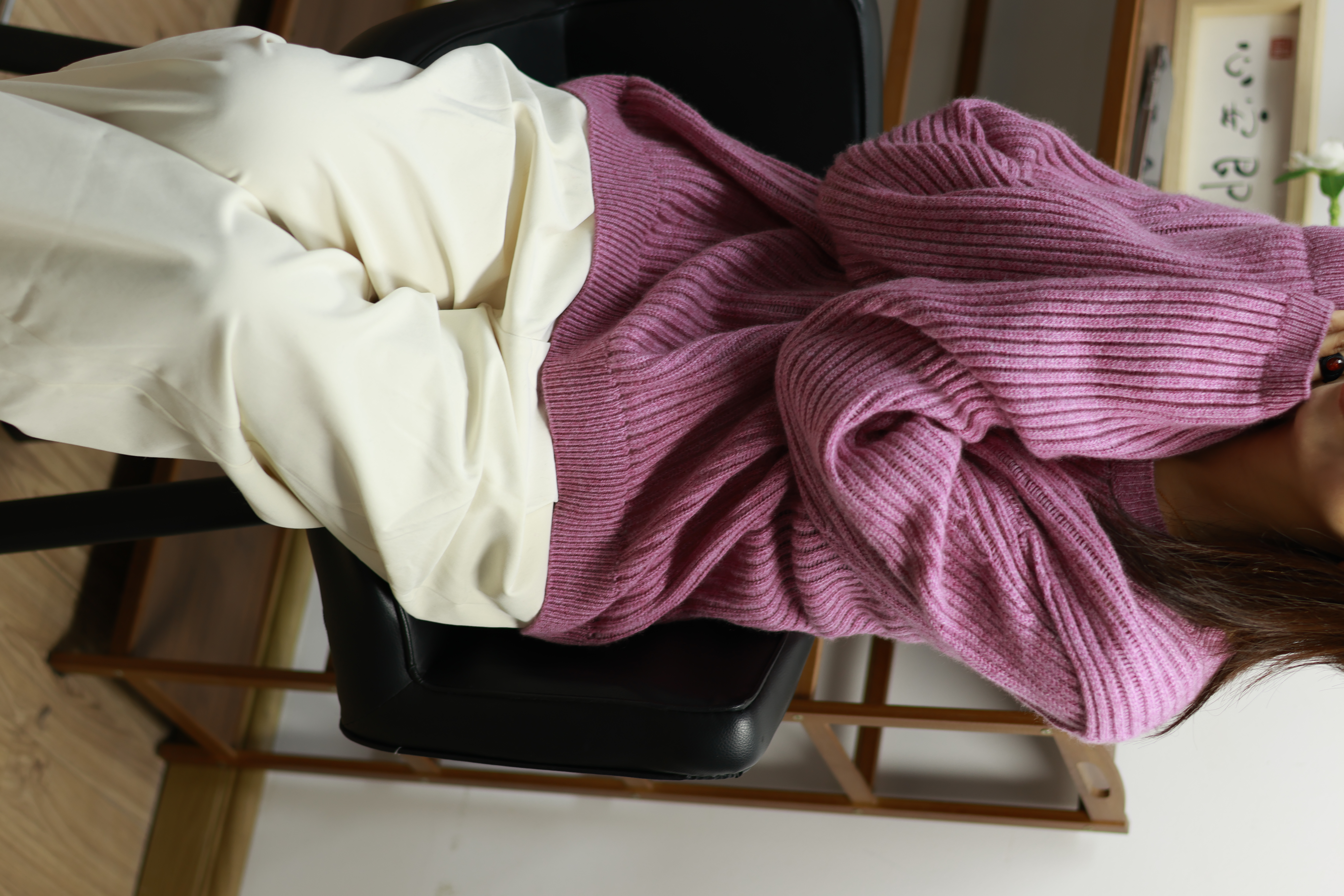 【LU 】 袖开口   羊绒圆领套头衫重工宽松慵懒厚上衣/百搭