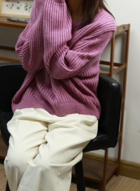 【LU 】 袖开口   羊绒圆领套头衫重工宽松慵懒厚上衣/百搭