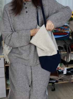 100%牦牛绒原绒色亨利领毛衣男女秋冬纯色慵懒风针织衫高级感灰色