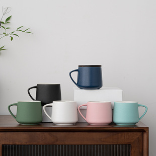 咖啡杯早餐杯陶瓷马克杯带盖简约家用办公大容量个人喝水杯礼盒装