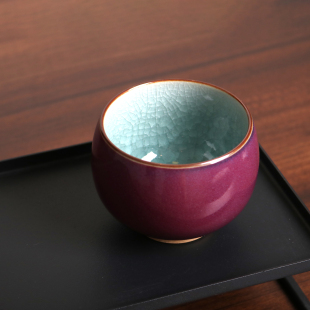 陶瓷冰裂开片结晶主人杯钧窑玫瑰紫窑变可养钧瓷茶杯个人单杯大号