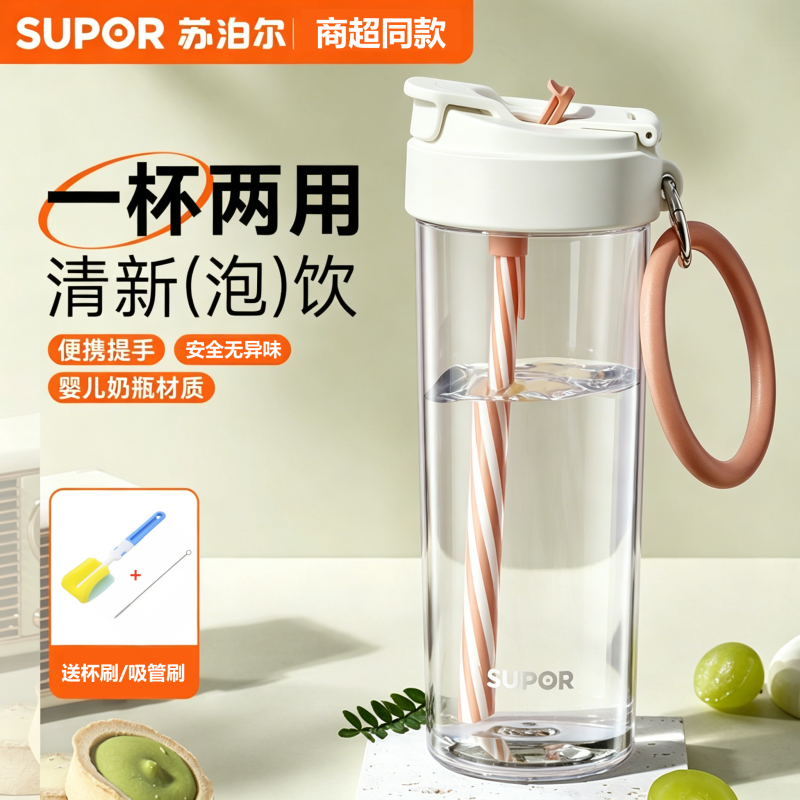 苏泊尔水杯女生吸管杯孕妇夏天高颜值大容量男随手杯塑料杯子JT10
