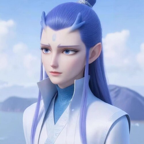 敖丙动漫cos假发套成人男孩儿童假发蓝色美人尖龙太子直发cosplay