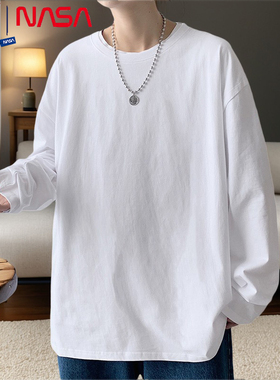 NASA联名重磅纯棉T恤男长袖纯色叠穿打底衫男新疆棉重磅学生体恤t