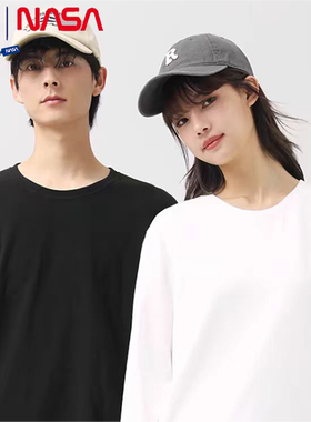 NASA联名全棉内衬打底衫男女秋季内搭白色男重磅纯棉长袖T恤衣服T