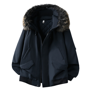 潮流毛领连帽棉衣男加厚保暖宽松中长款棉服外套青年时尚百搭2025