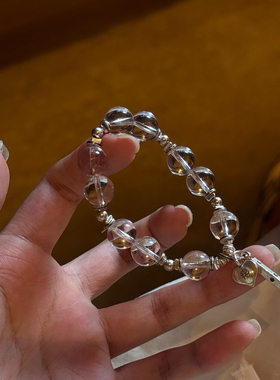 天然巴西白水晶手链纯银爱心配饰女款单圈简约风格饰品礼物送女友