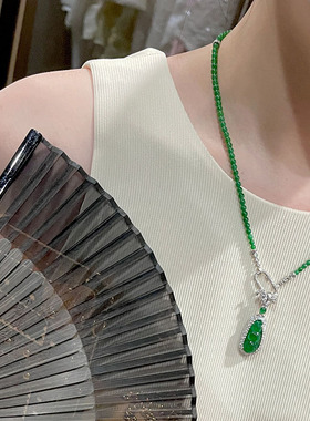 翡翠正阳绿米珠天然冰种干青项链4mm小米珠万能链锁骨链小众ins风